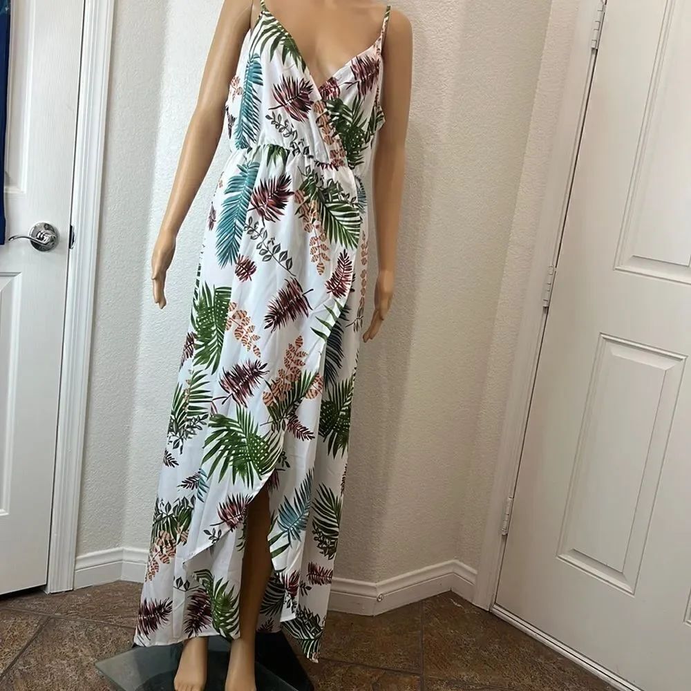 Shein Dress Coverup Size Large Adjustable Spaghetti Straps Sleeveless Tropical
